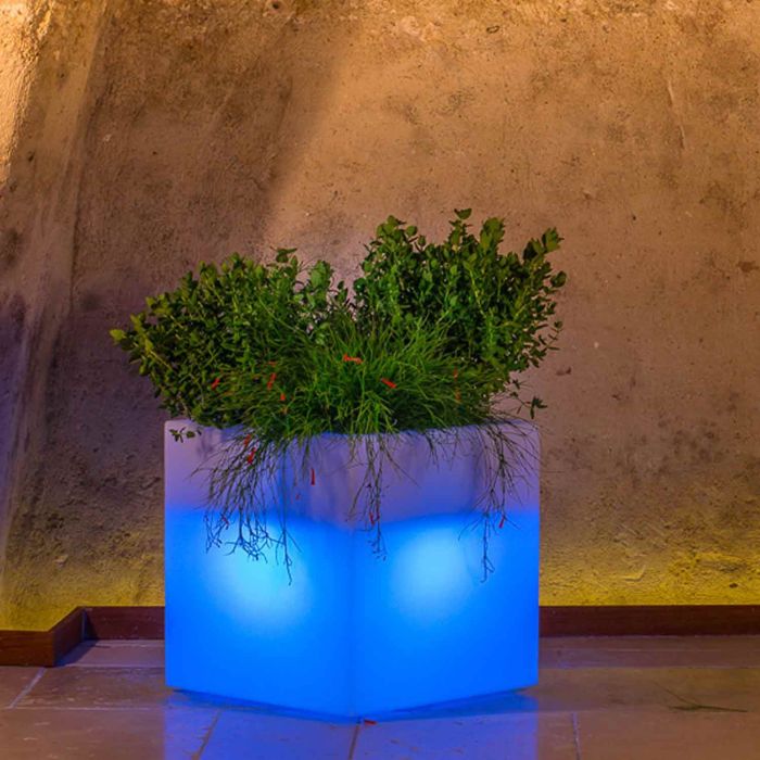 Harz-Blumentopf Cube Eckig H40 Blaue Lampe 40x40Cm main product photo
