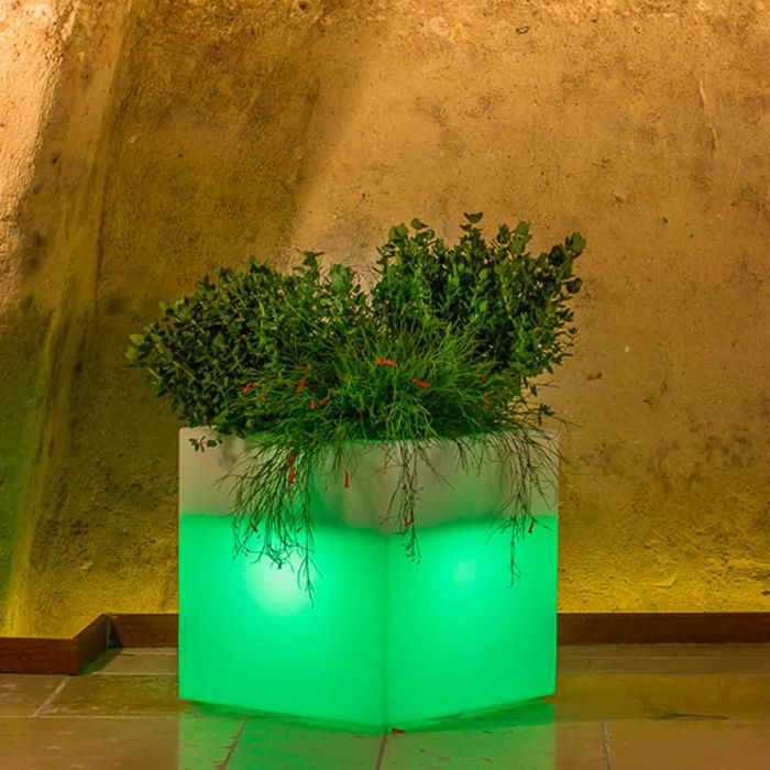 Harz-Blumentopf Cube Eckig H40 Grüne Lampe 40x40Cm main product photo