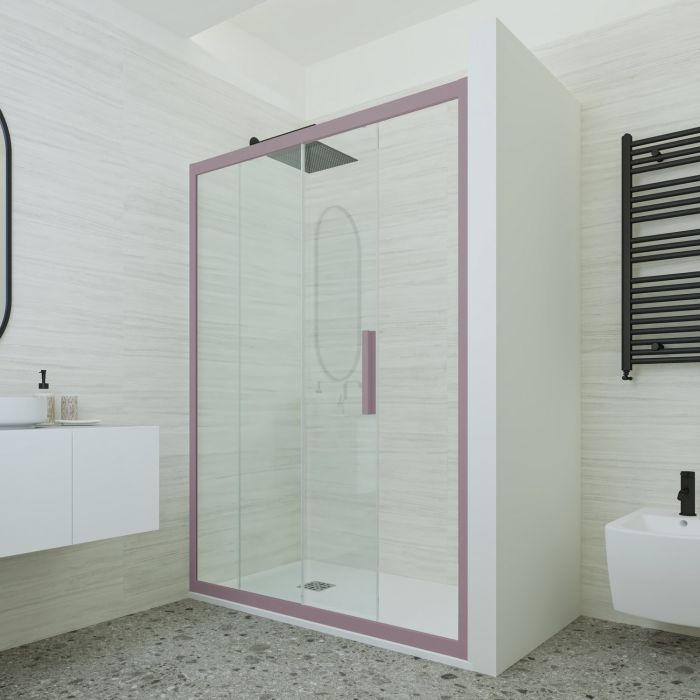 Duschtür gleittür in PVC H 200 Klarglas Lavandel Profil mod. Deco
