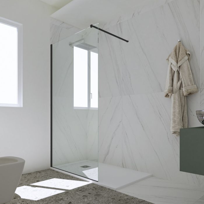 Duschwand Walk In in PVC H 200 Klarglas Matt-Schwarz Profil mod. Kolors