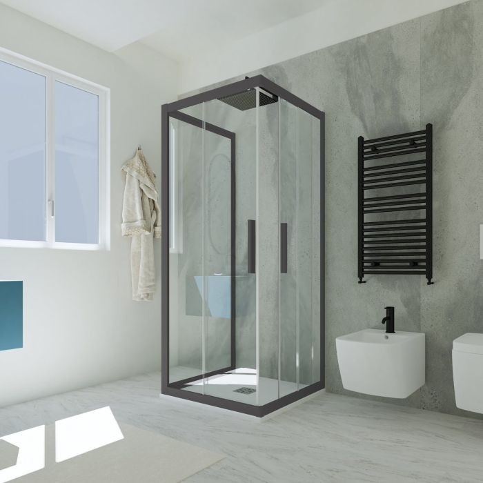 Dreiseitige Duschkabine in PVC H 200 Klarglas Anthrazit Profil mod. Kolors Trio