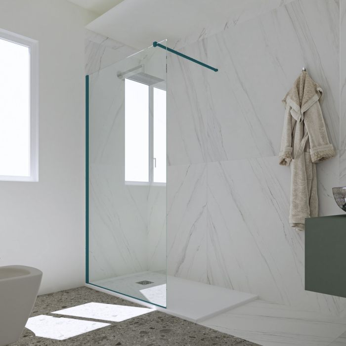 Duschwand Walk In in PVC H 200 Klarglas grün night watch Profil mod. Kolors