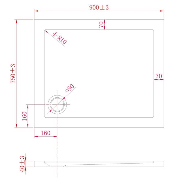 Duschwanne 90x75x4 mit Erhöhte Kante Rechteckig Anthrazit mit Stein-Effekt mod. Flower