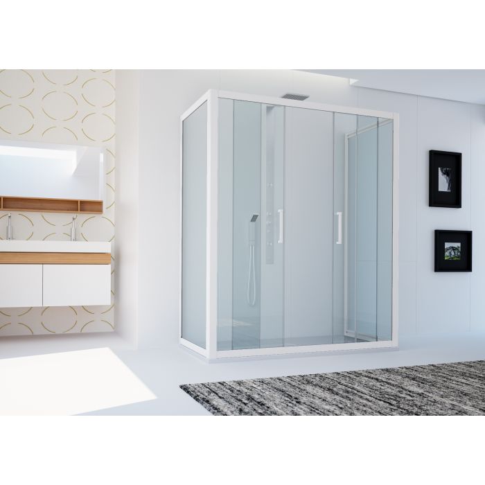 Dreiseitige Duschkabine in PVC H 200 Klarglas Weiss Profil mod. Star Trio