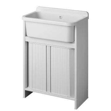 Platzsparende Waschtischeinheit aus PVC Weiss 55x35 cm mod. Orazio