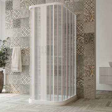 Dreiseitige Pvc Duschkabine h 185 mit zentraler Öffnung Mod. Narciso