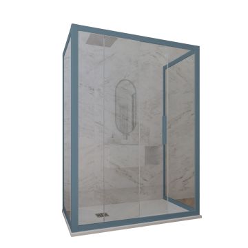 Dreiseitige Duschkabine in PVC H 200 Klarglas Blau Navy Profil mod. Deco Trio