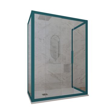 Dreiseitige Duschkabine in PVC H 200 Klarglas grün night watch Profil mod. Deco Trio
