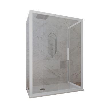 Dreiseitige Duschkabine in PVC H 200 Klarglas Weiss Profil mod. Glax 3 lati