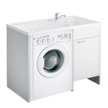 Waschmaschinenabdeckschrank mit umkehrbarem Waschbecken aus PVC Weiss 109x60 cm mod. Irene
